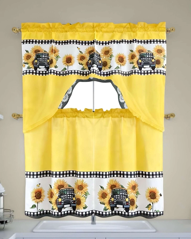 SET DE CORTINAS DE COCINA 3 PIEZAS DISEÑO ELEGANTE Y DECORATIVO - 1