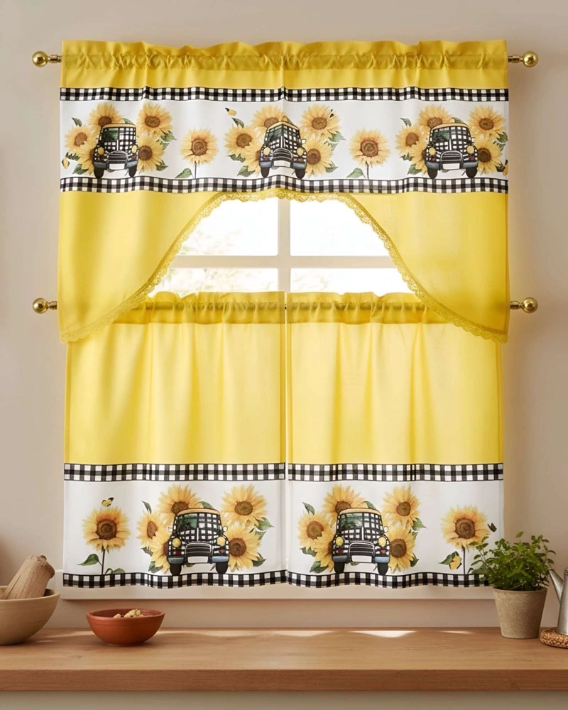 SET DE CORTINAS DE COCINA 3 PIEZAS DISEÑO ELEGANTE Y DECORATIVO - 3