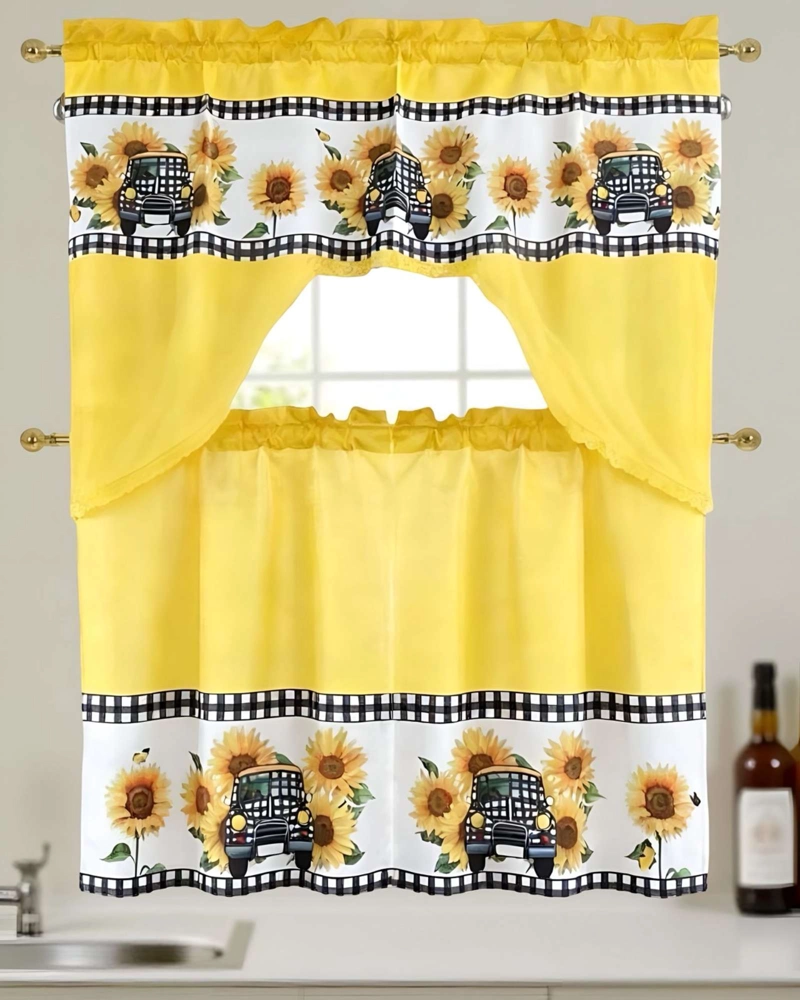 SET DE CORTINAS DE COCINA 3 PIEZAS DISEÑO ELEGANTE Y DECORATIVO - 4