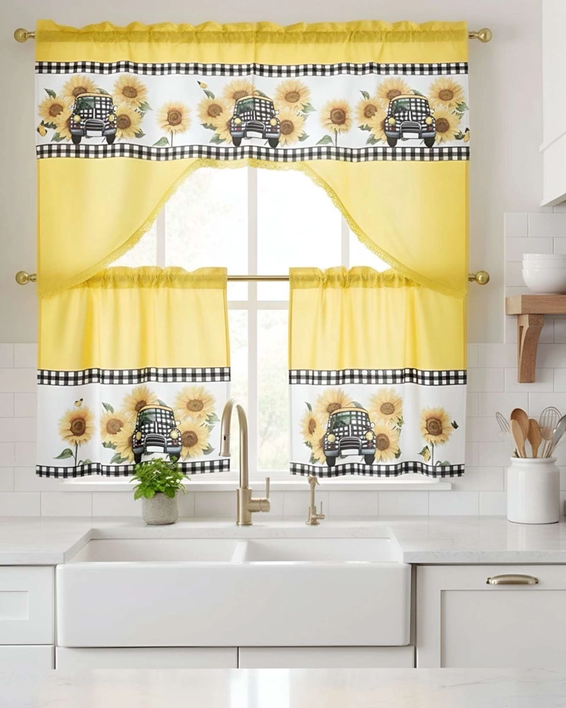 SET DE CORTINAS DE COCINA 3 PIEZAS DISEÑO ELEGANTE Y DECORATIVO - 5