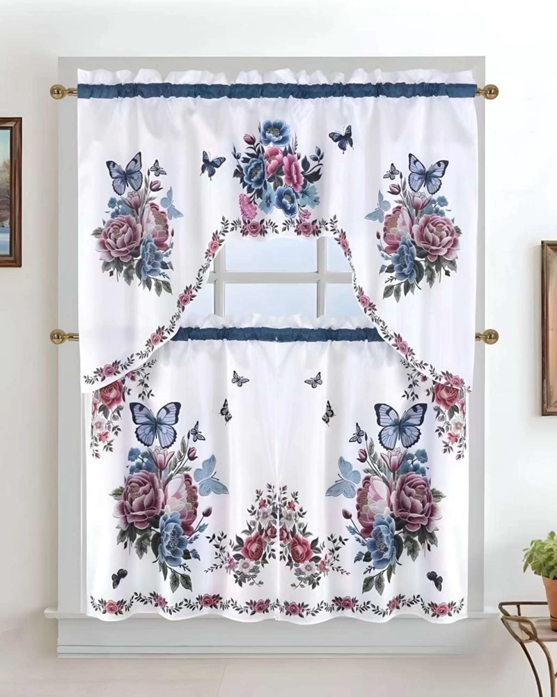 SET DE CORTINAS DE COCINA 3 PIEZAS DISEÑO ELEGANTE Y DECORATIVO - 1
