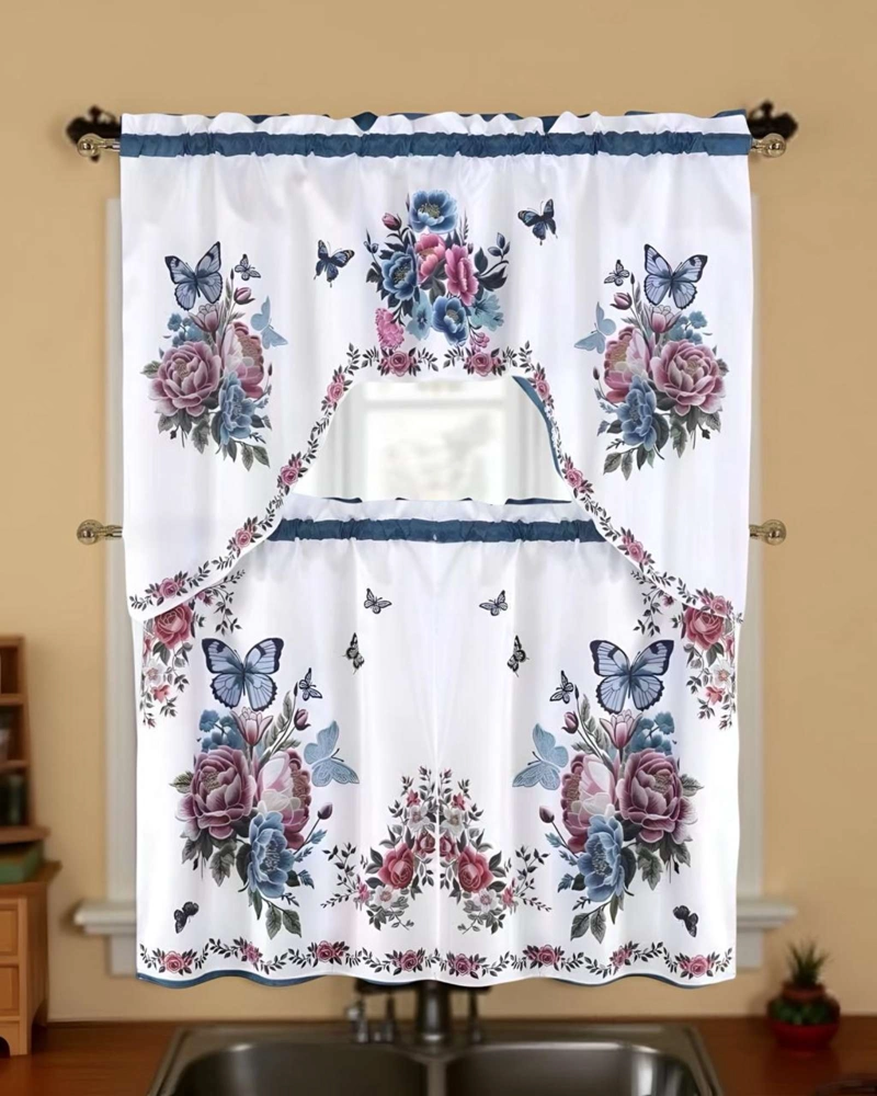 SET DE CORTINAS DE COCINA 3 PIEZAS DISEÑO ELEGANTE Y DECORATIVO - 3