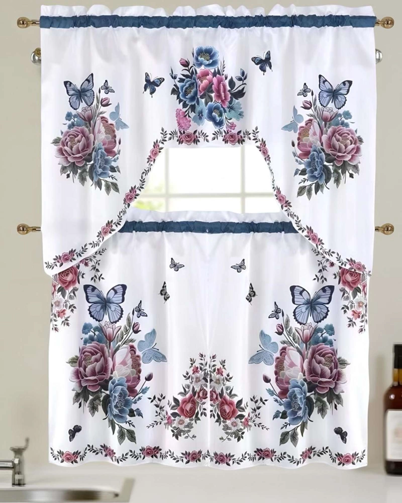 SET DE CORTINAS DE COCINA 3 PIEZAS DISEÑO ELEGANTE Y DECORATIVO - 4