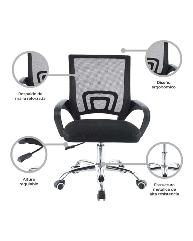 SILLA DE OFICINA ERGONOMICA CON RESPALDO DE MALLA Y BASE CROMADA - 4