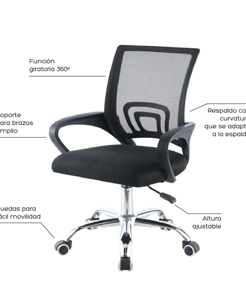PACK 2 SILLAS DE OFICINA ERGONOMICA CON RESPALDO DE MALLA Y BASE CROMADA - 5