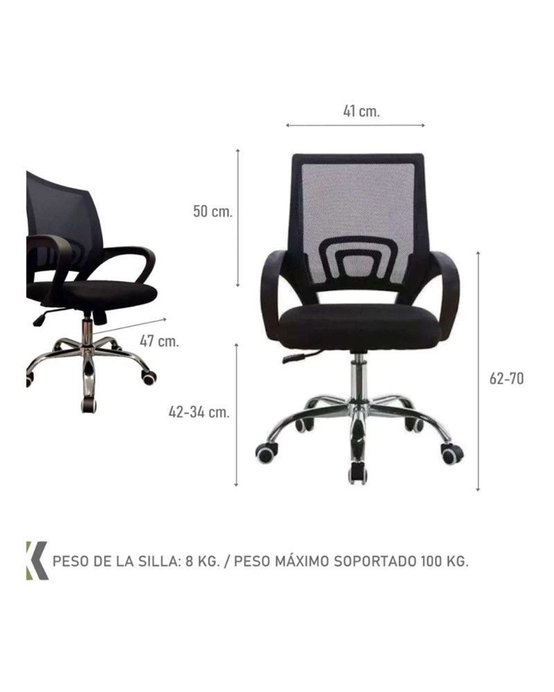 PACK 2 SILLAS DE OFICINA ERGONOMICA CON RESPALDO DE MALLA Y BASE CROMADA - 6
