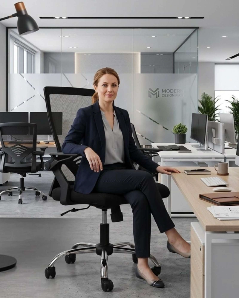 SILLA DE OFICINA ERGONOMICA CON APOYABRAZOS RECLINABLES Y SOPORTE LUMBAR - 2