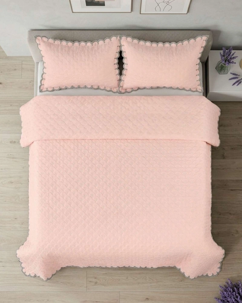 CUBRECAMA QUILT DISEÑO ESCAMAS 2 PLAZAS + FUNDAS - 1