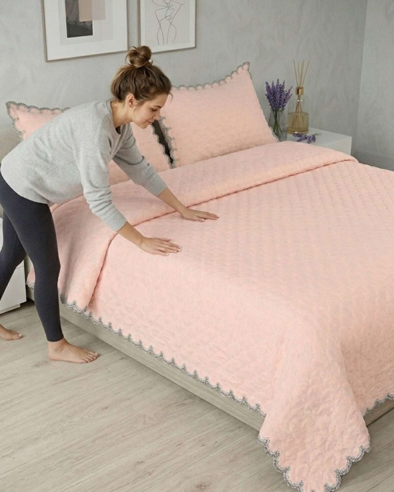 CUBRECAMA QUILT DISEÑO ESCAMAS 2 PLAZAS + FUNDAS - 2