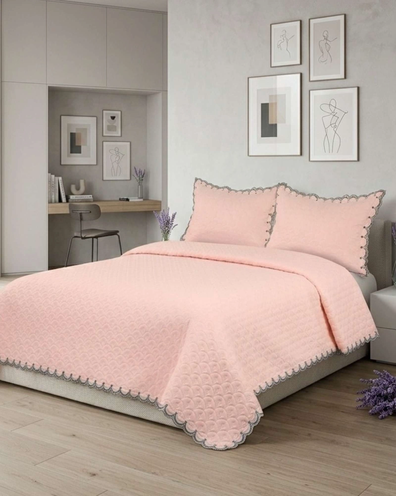 CUBRECAMA QUILT DISEÑO ESCAMAS 2 PLAZAS + FUNDAS - 5