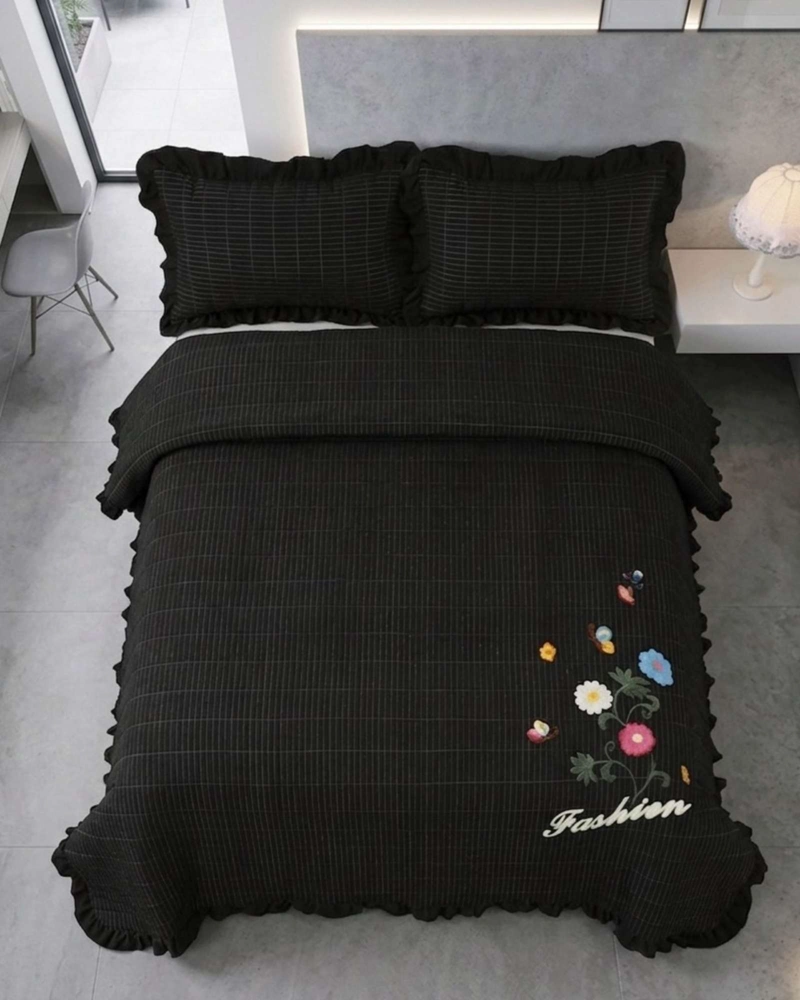 QUILT CUBRECAMA  VERANO ESTAMPADO FLORAL CON BOBOS 2 PLAZAS - 1