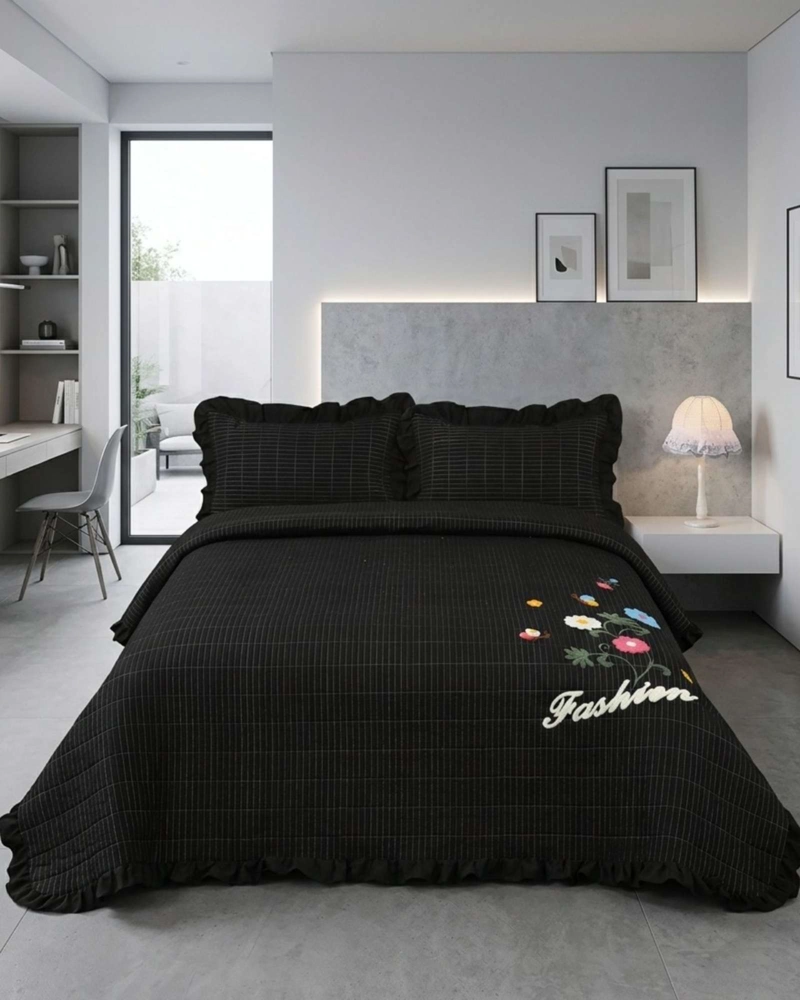 QUILT CUBRECAMA  VERANO ESTAMPADO FLORAL CON BOBOS 2 PLAZAS - 3