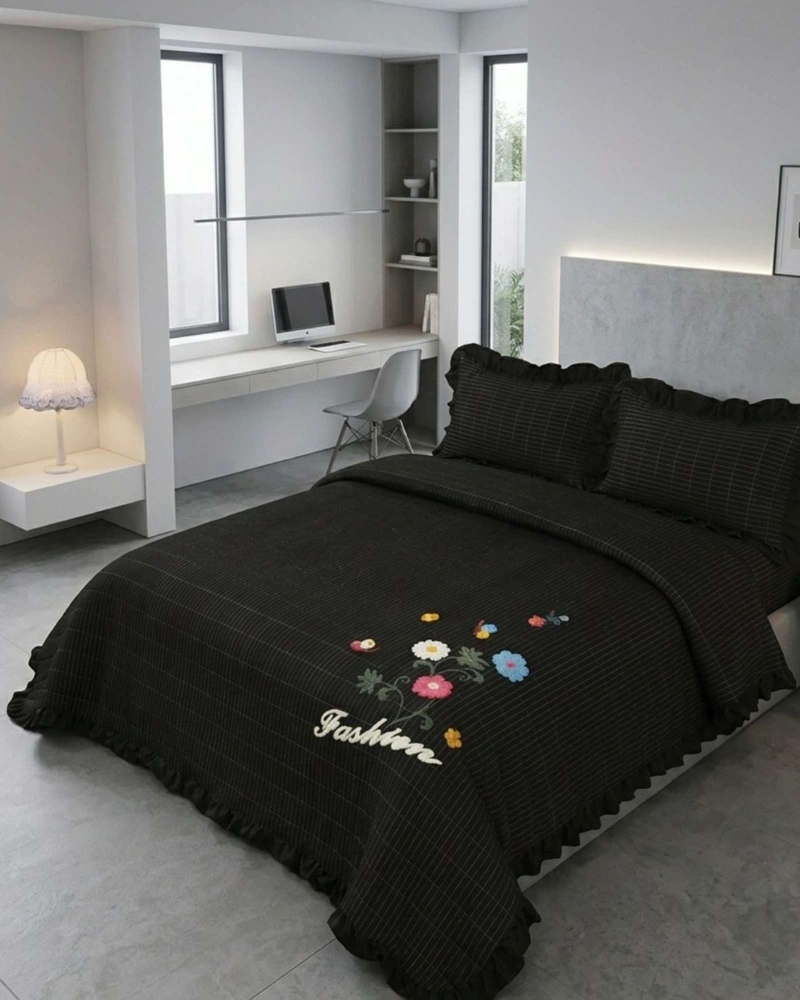 QUILT CUBRECAMA  VERANO ESTAMPADO FLORAL CON BOBOS 2 PLAZAS - 6