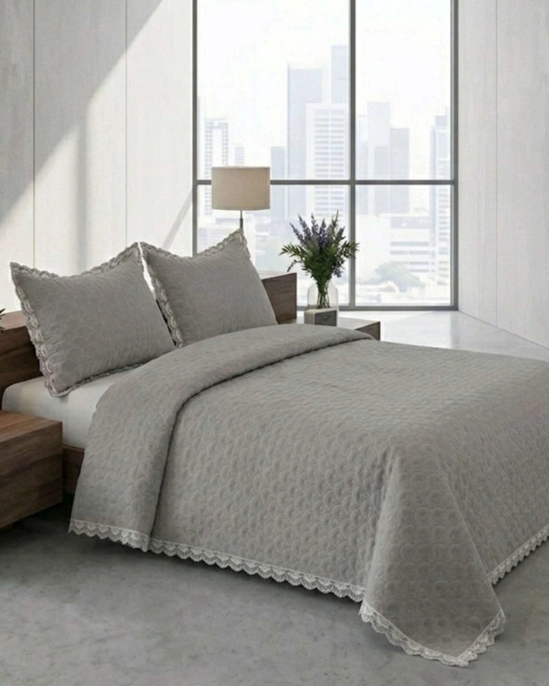 CUBRECAMA QUILT DISEÑO ESCAMAS 2 PLAZAS + FUNDAS - 3