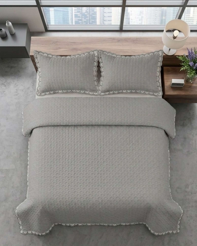 CUBRECAMA QUILT DISEÑO ESCAMAS 2 PLAZAS + FUNDAS - 4