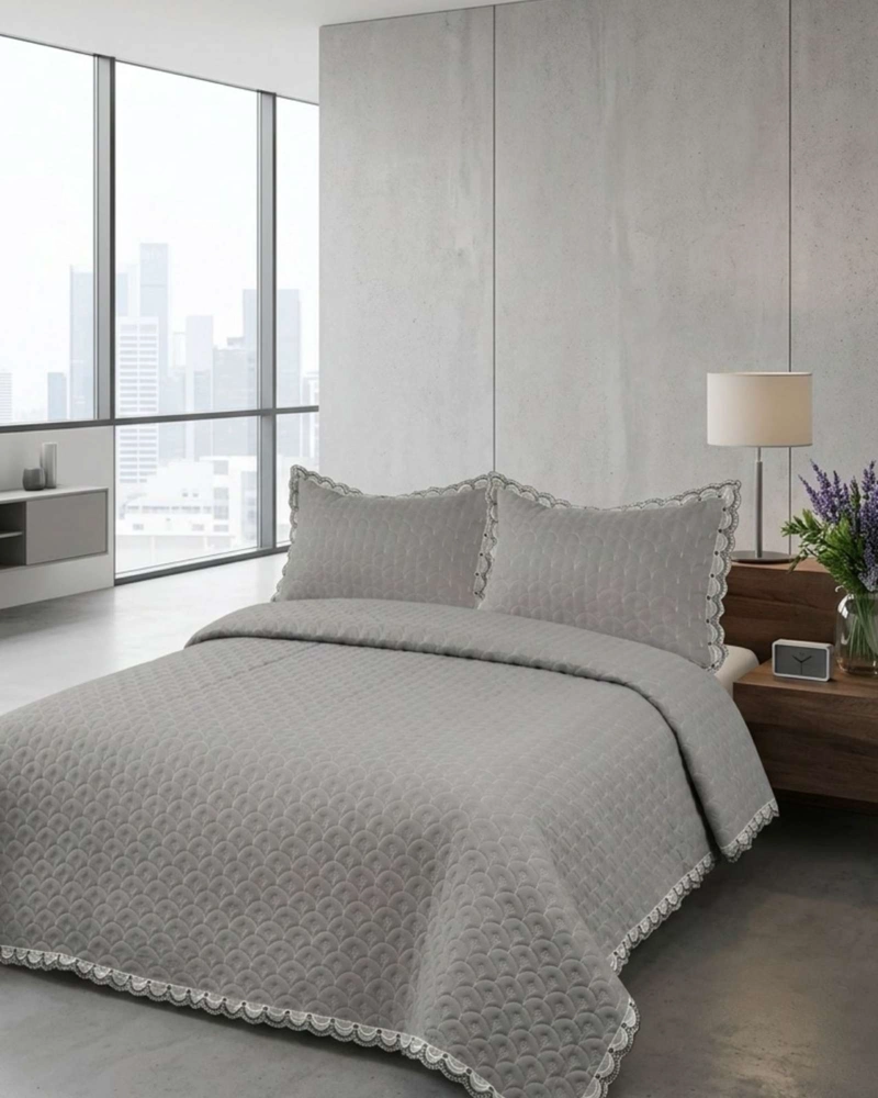 CUBRECAMA QUILT DISEÑO ESCAMAS 2 PLAZAS + FUNDAS - 5