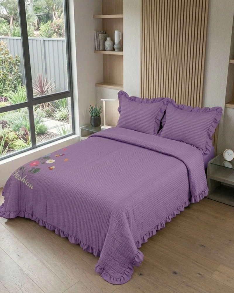 QUILT CUBRECAMA  VERANO ESTAMPADO FLORAL CON BOBOS 2 PLAZAS - 1