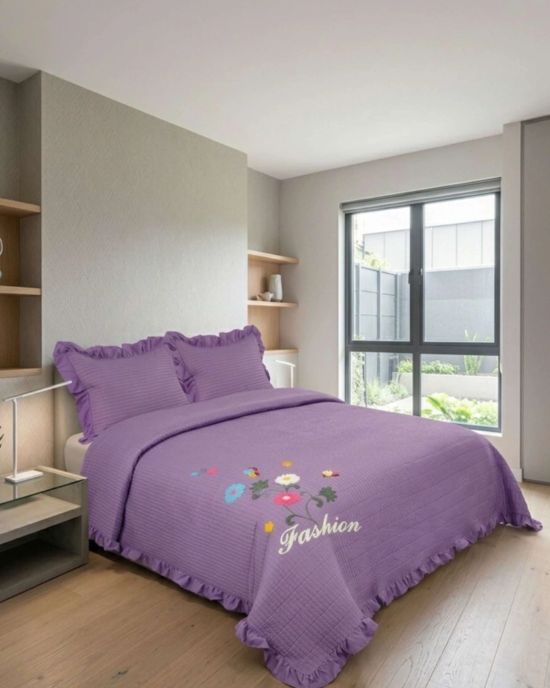 QUILT CUBRECAMA  VERANO ESTAMPADO FLORAL CON BOBOS 2 PLAZAS - 2