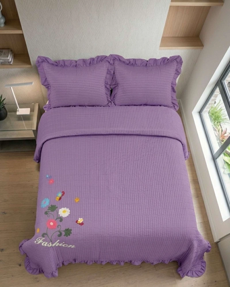 QUILT CUBRECAMA  VERANO ESTAMPADO FLORAL CON BOBOS 2 PLAZAS - 3