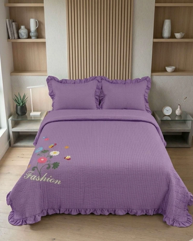 QUILT CUBRECAMA  VERANO ESTAMPADO FLORAL CON BOBOS 2 PLAZAS - 4