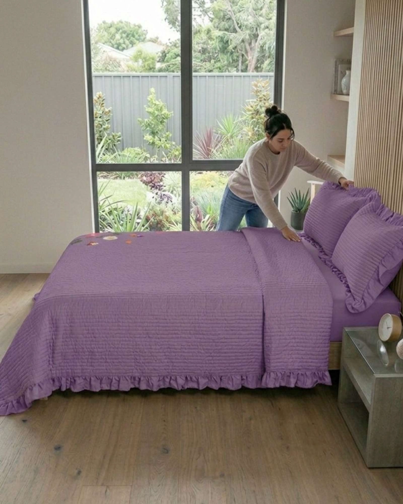 QUILT CUBRECAMA  VERANO ESTAMPADO FLORAL CON BOBOS 2 PLAZAS - 6