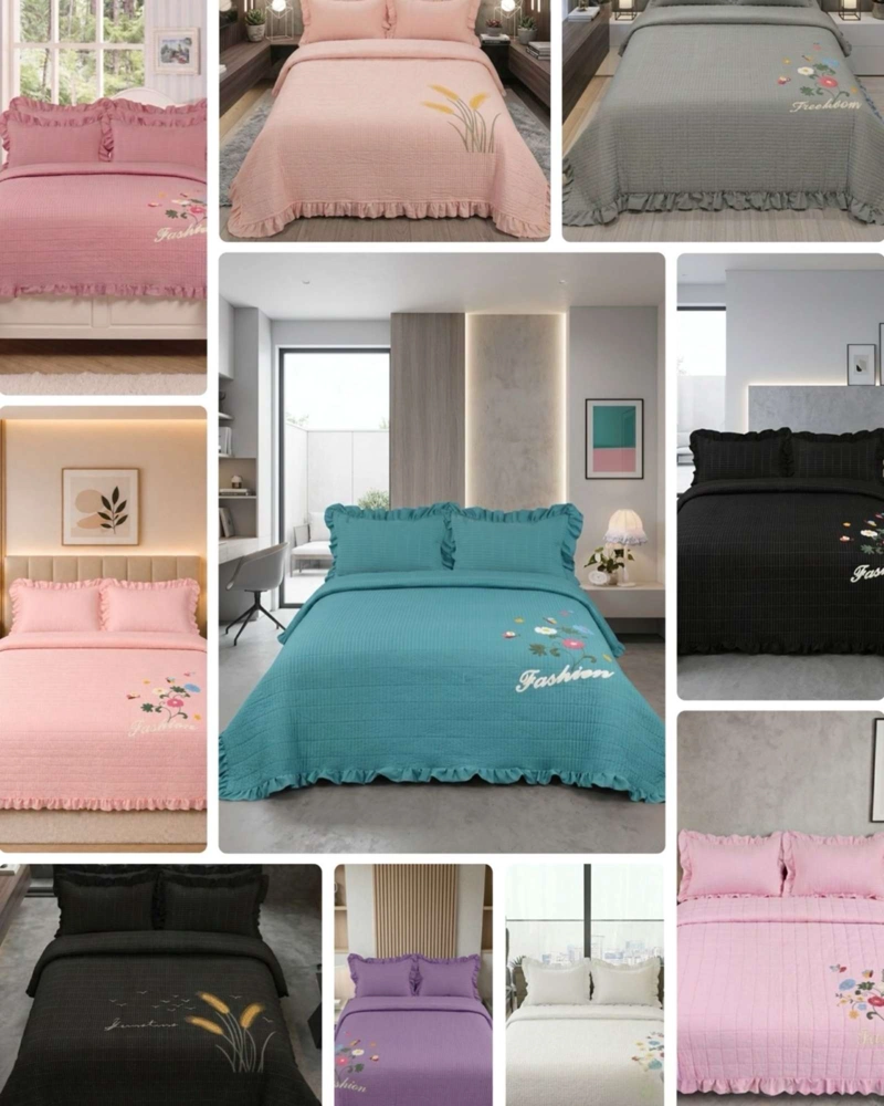 QUILT CUBRECAMA  VERANO ESTAMPADO FLORAL CON BOBOS 2 PLAZAS - 7