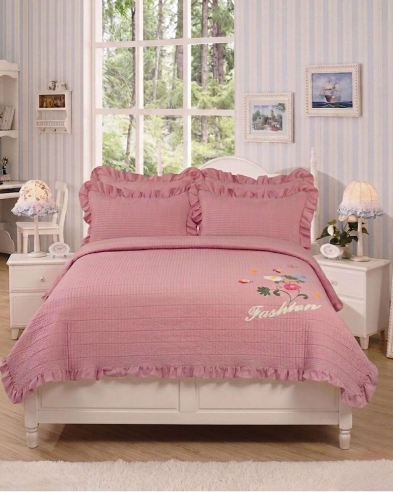 QUILT CUBRECAMA  VERANO ESTAMPADO FLORAL CON BOBOS 2 PLAZAS - 3