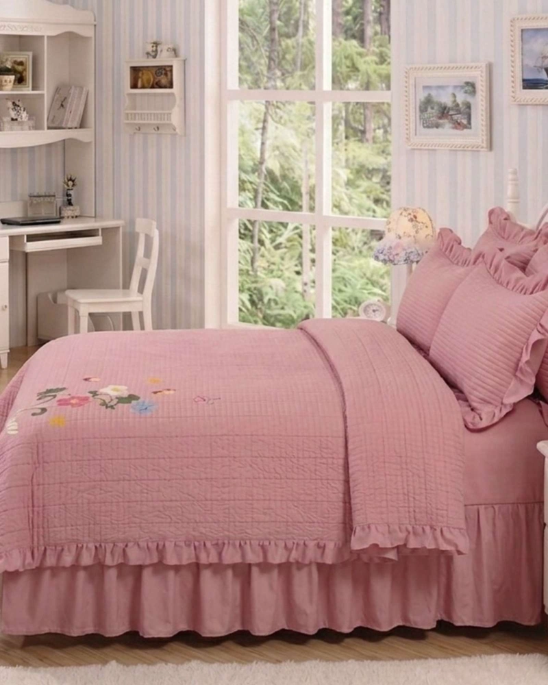 QUILT CUBRECAMA  VERANO ESTAMPADO FLORAL CON BOBOS 2 PLAZAS - 4