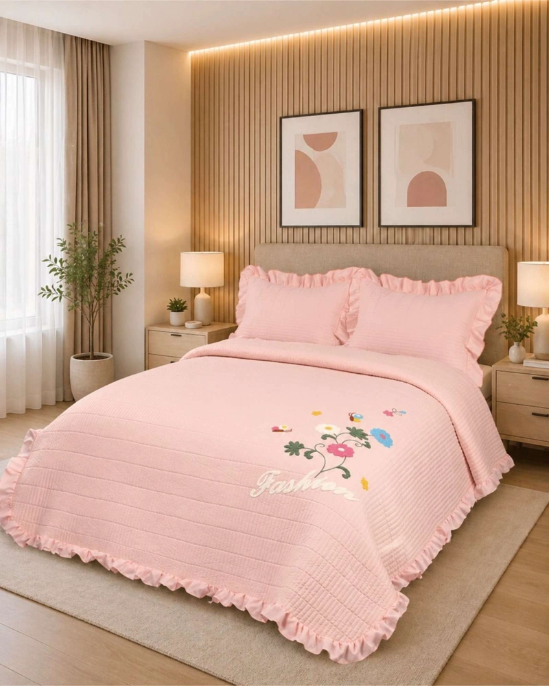 QUILT CUBRECAMA  VERANO ESTAMPADO FLORAL CON BOBOS 2 PLAZAS - 6
