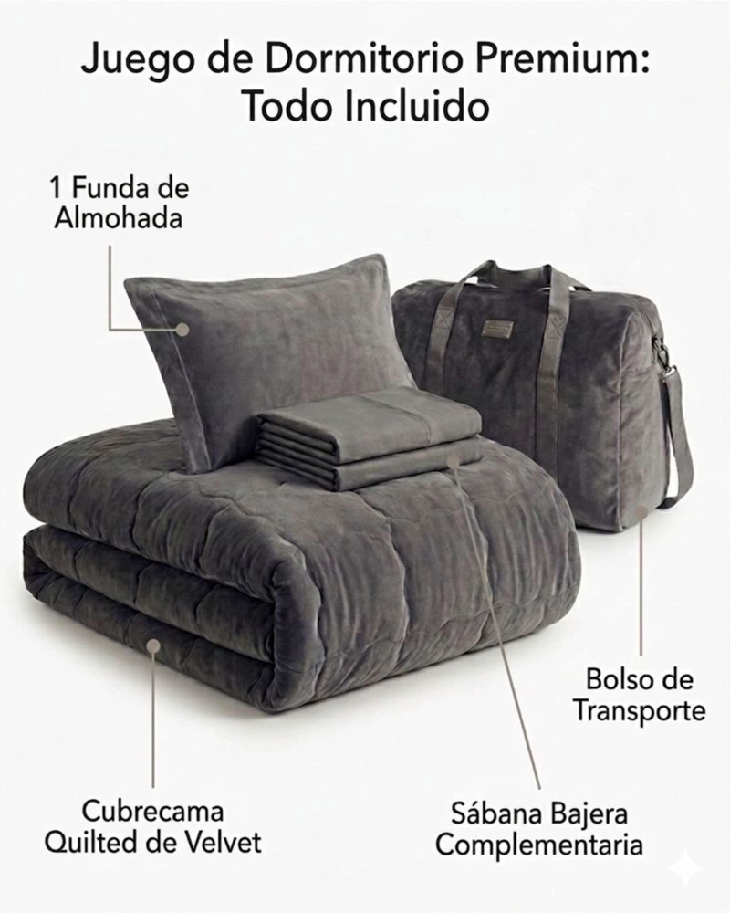 JUEGO DE DORMITORIO PREMIUM VELVET CUBRECAMA SABANA BAJERA Y BOLSO PLAZA Y MEDIA 180X230 CM - 5