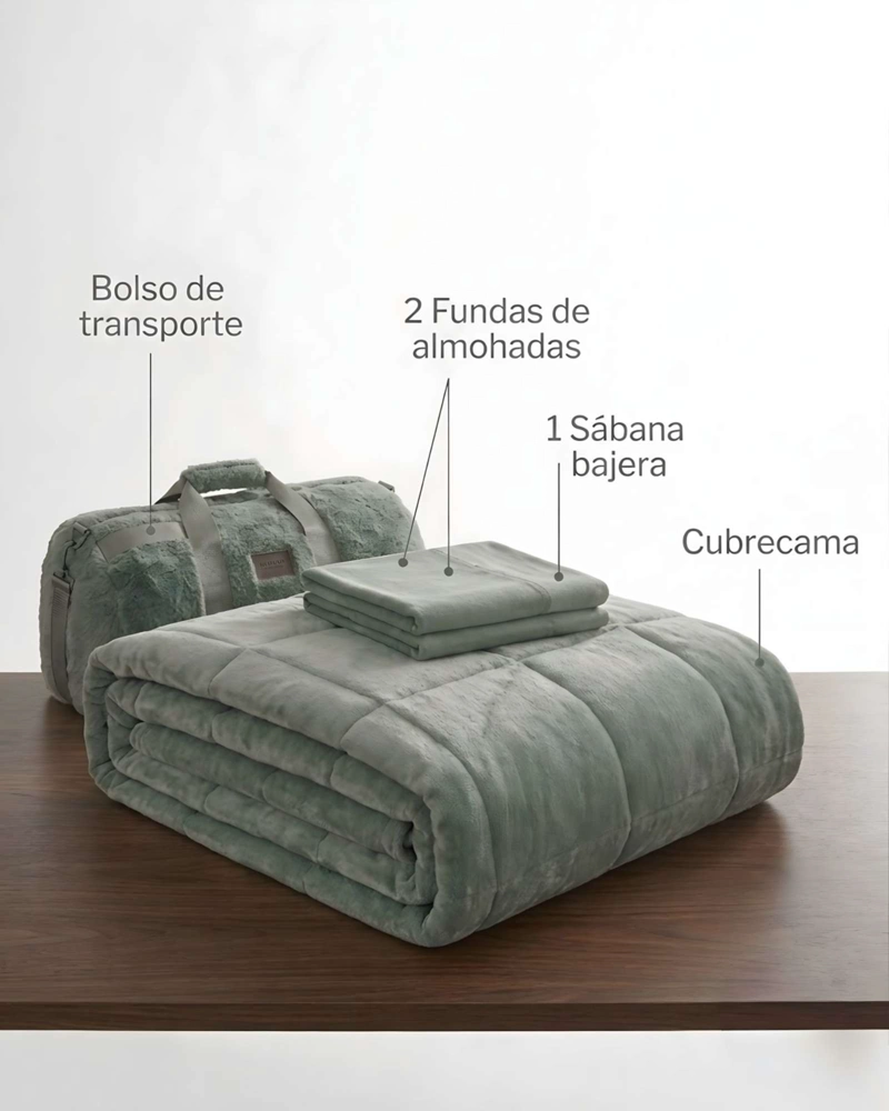 SET PLUMON CUBRECAMA NORDICO FELPA  Y BOLSO 2 PLAZAS - 6