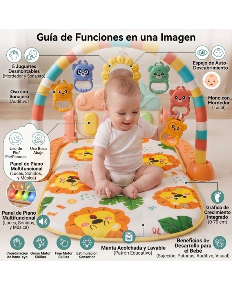 GIMNASIO PARA BEBE  CON PIANO MULTIFUNCIONAL CON SONIDOS Y LUCES - 6