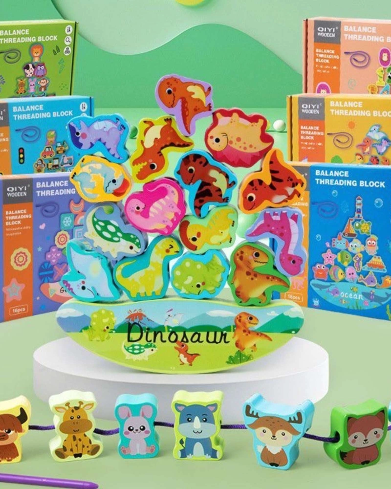 JUEGO DE EQUILIBRIO Y ENHEBRADO MONTESSORI DINOSAURIOS DE MADERA - 5