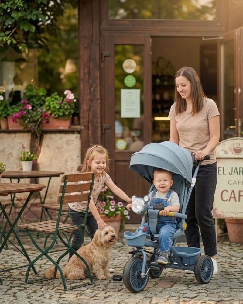 TRICICLO INFANTIL EVOLUTIVO 4 EN 1 CON CAPOTA SEGURO, PLEGABLE Y COMODO - 5