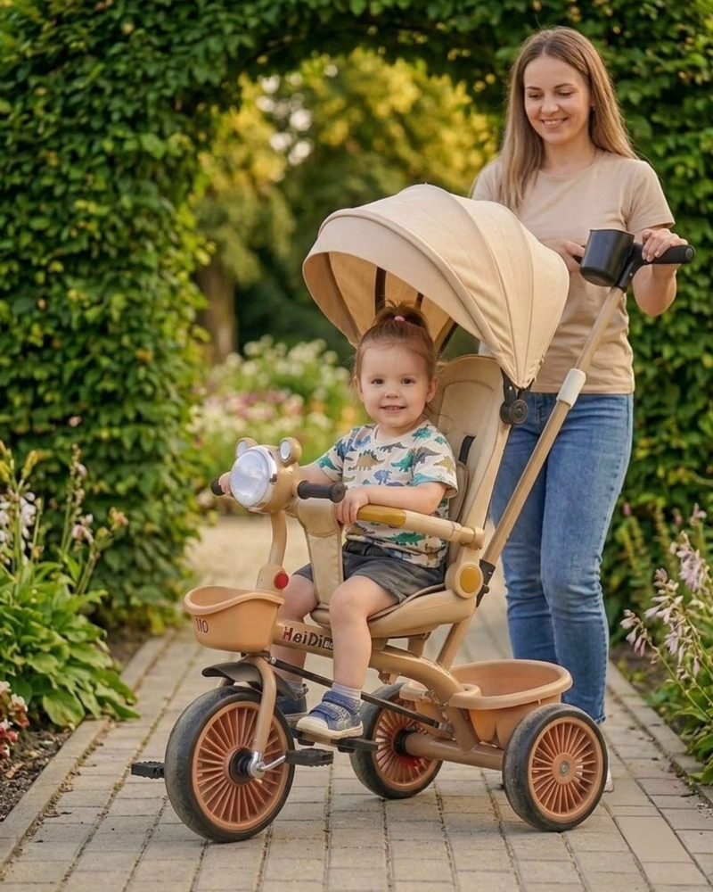 TRICICLO INFANTIL EVOLUTIVO 4 EN 1 CON CAPOTA SEGURO, PLEGABLE Y COMODO - 1