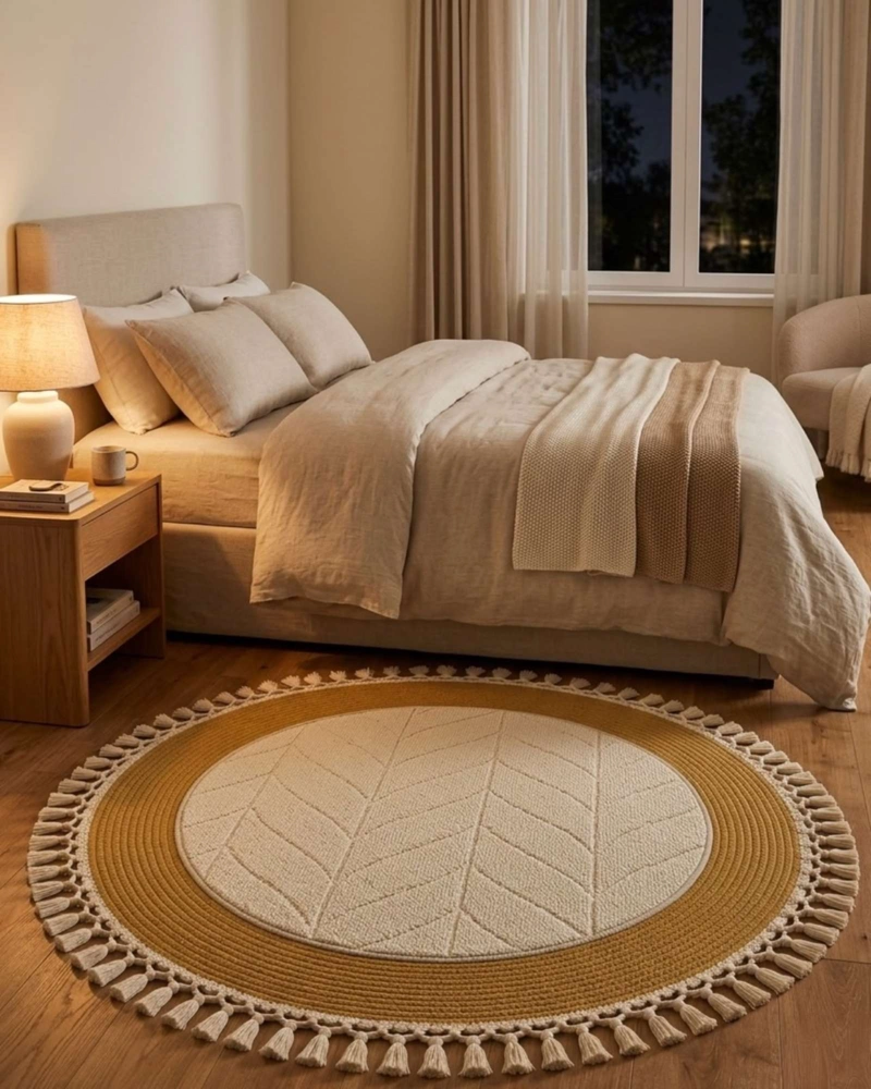 ALFOMBRA REDONDA ESTILO BOHO CHIC CON FLECOS TEXTURA SISAL 80CM - 2