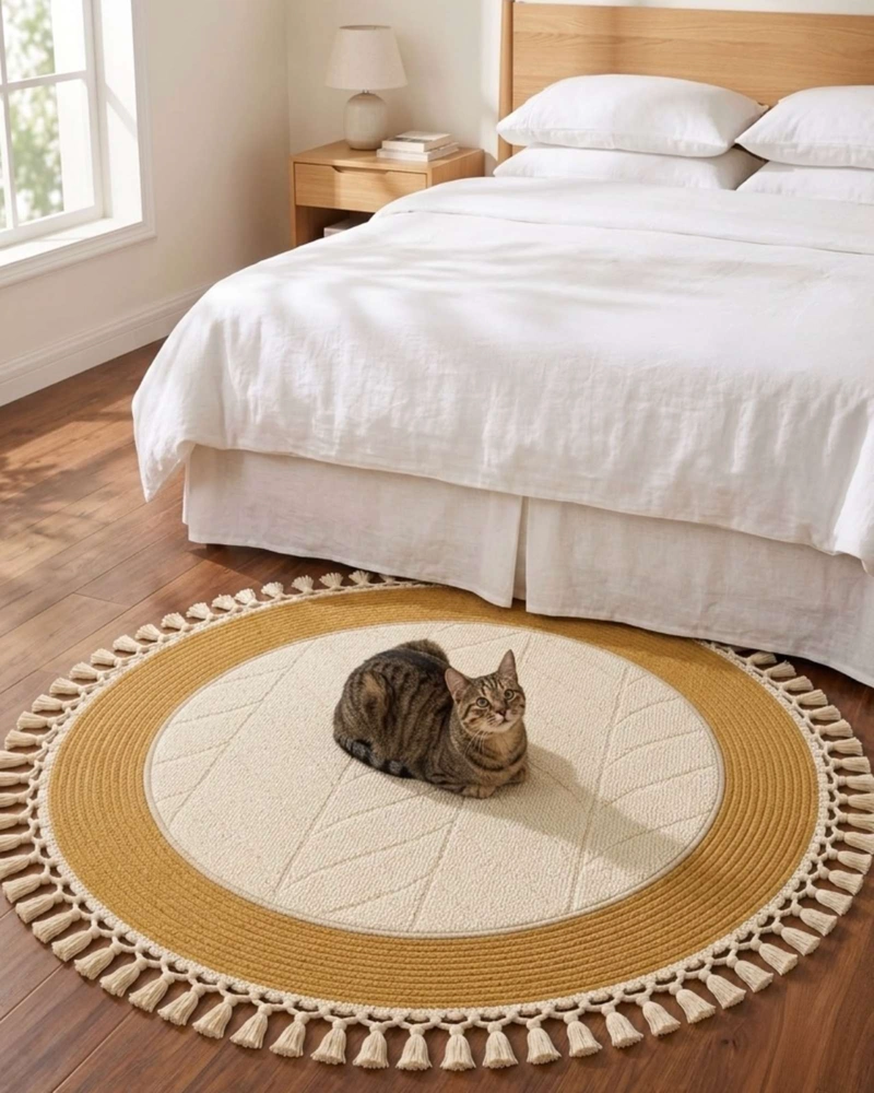 ALFOMBRA REDONDA ESTILO BOHO CHIC CON FLECOS TEXTURA SISAL 80CM - 4