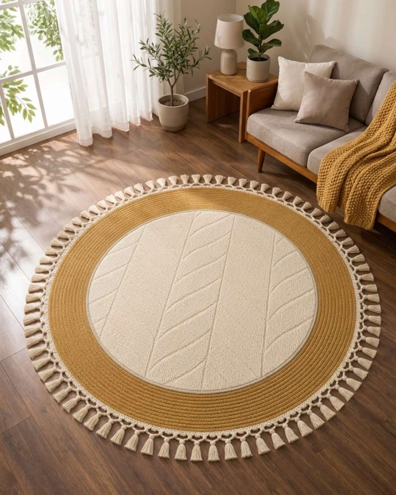 ALFOMBRA REDONDA ESTILO BOHO CHIC CON FLECOS TEXTURA SISAL 80CM - 6