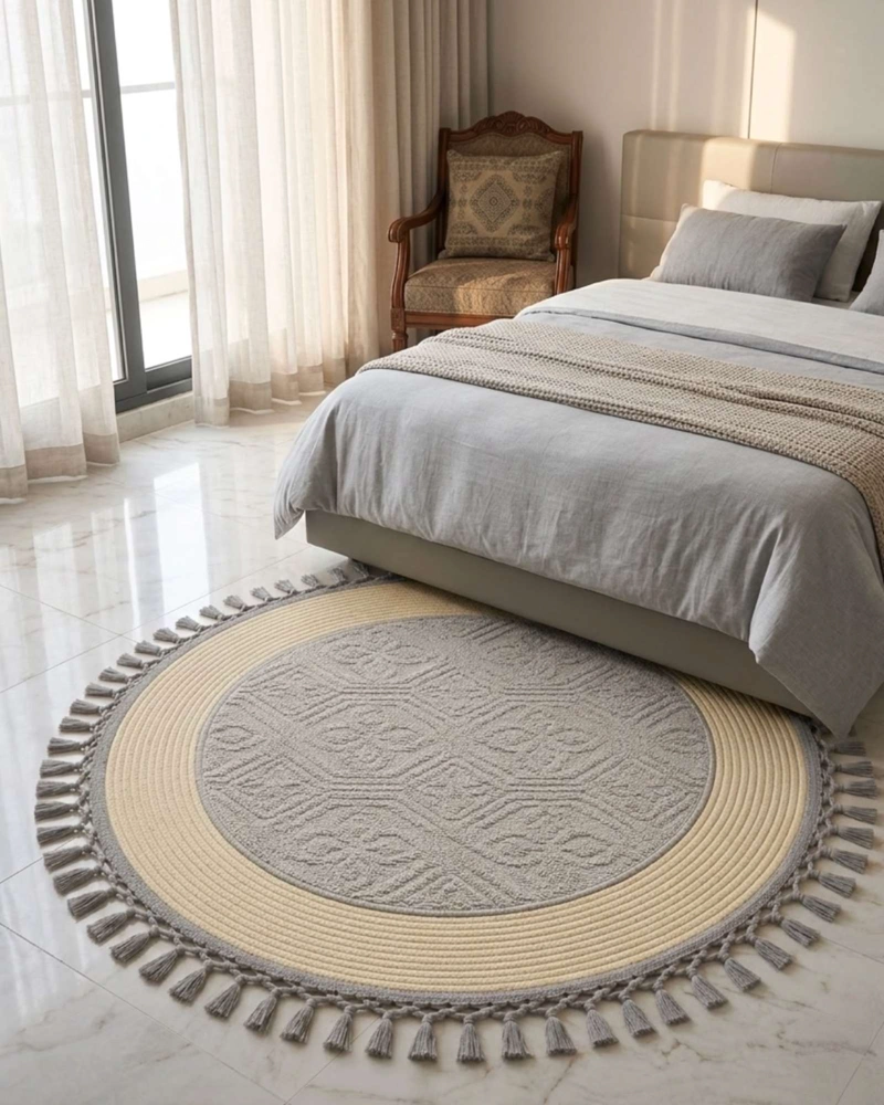 ALFOMBRA REDONDA ESTILO BOHO CHIC CON FLECOS TEXTURA SISAL 80CM - 4