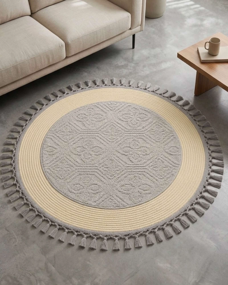 ALFOMBRA REDONDA ESTILO BOHO CHIC CON FLECOS TEXTURA SISAL 80CM - 5