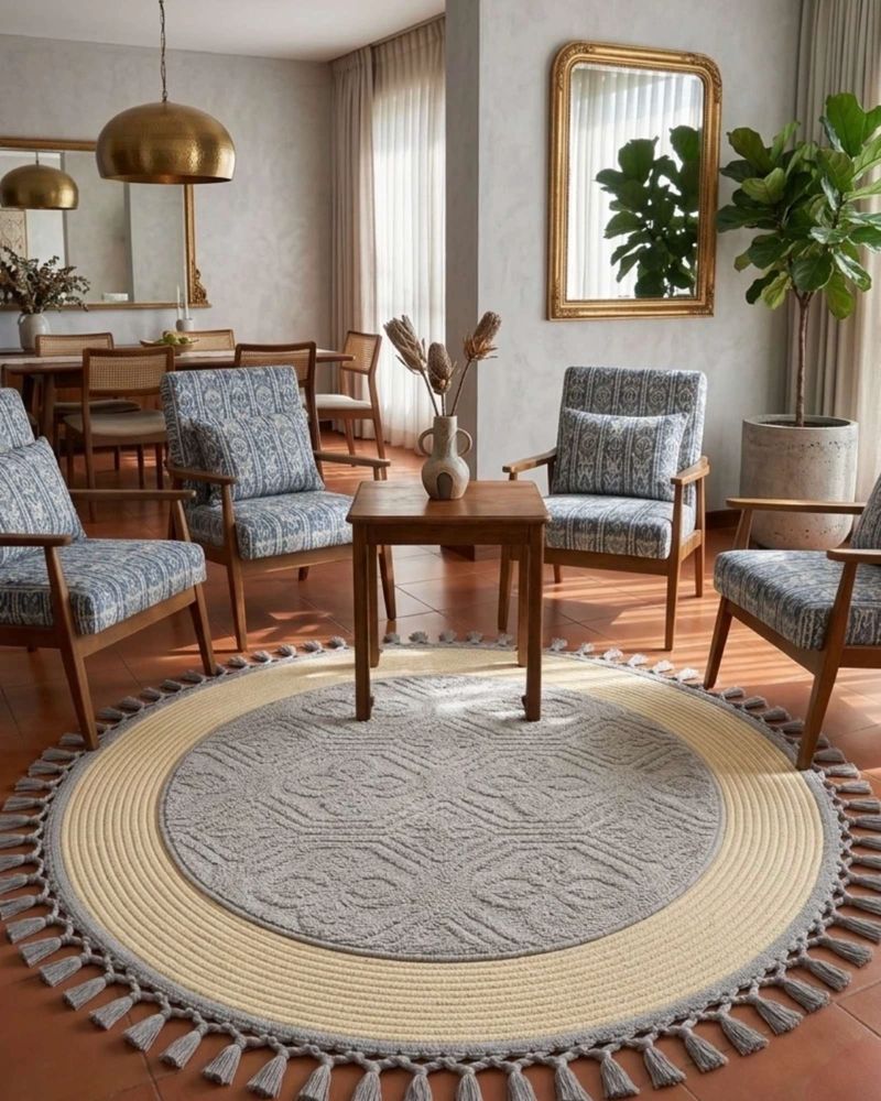 ALFOMBRA REDONDA ESTILO BOHO CHIC CON FLECOS TEXTURA SISAL 80CM - 6