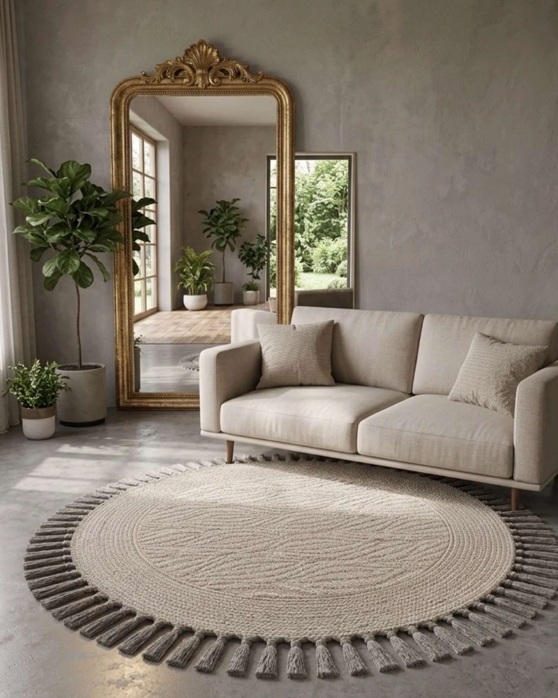 ALFOMBRA REDONDA ESTILO BOHO CHIC CON FLECOS TEXTURA SISAL 80CM - 5