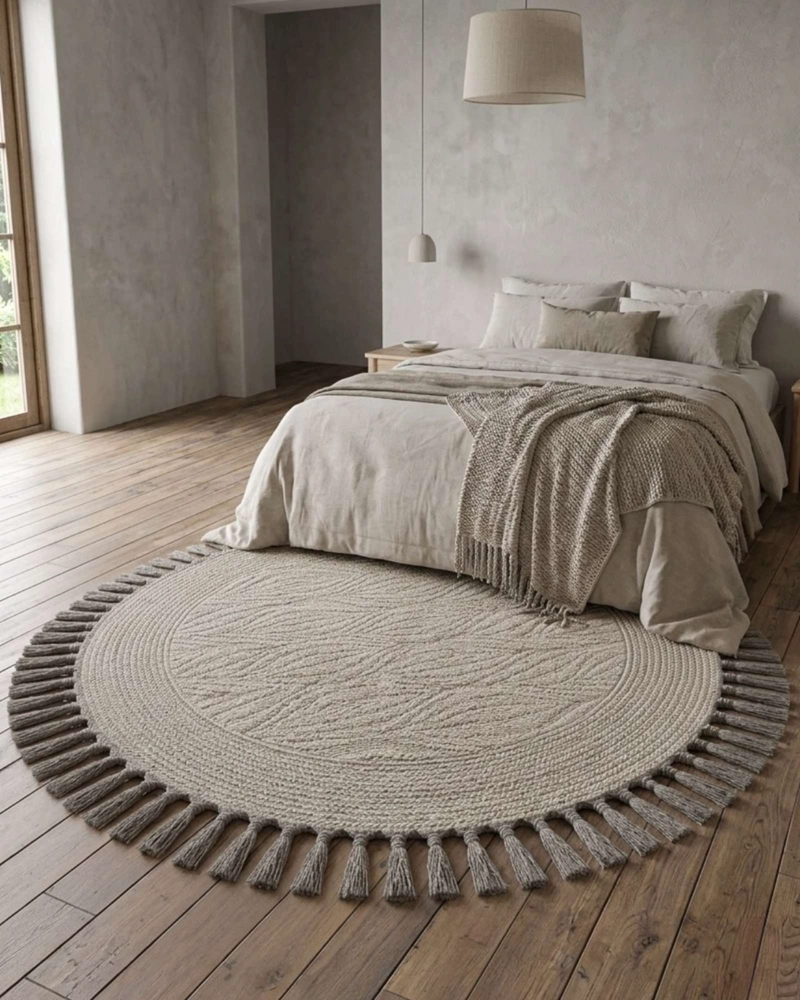 ALFOMBRA REDONDA ESTILO BOHO CHIC CON FLECOS TEXTURA SISAL 80CM - 6