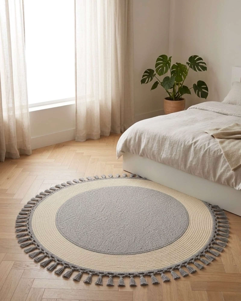 ALFOMBRA REDONDA ESTILO BOHO CHIC CON FLECOS TEXTURA SISAL 80CM - 5