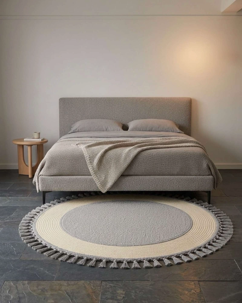 ALFOMBRA REDONDA ESTILO BOHO CHIC CON FLECOS TEXTURA SISAL 80CM - 6