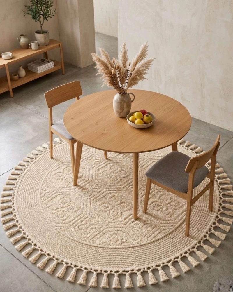 ALFOMBRA REDONDA ESTILO BOHO CHIC CON FLECOS TEXTURA SISAL 80CM - 5