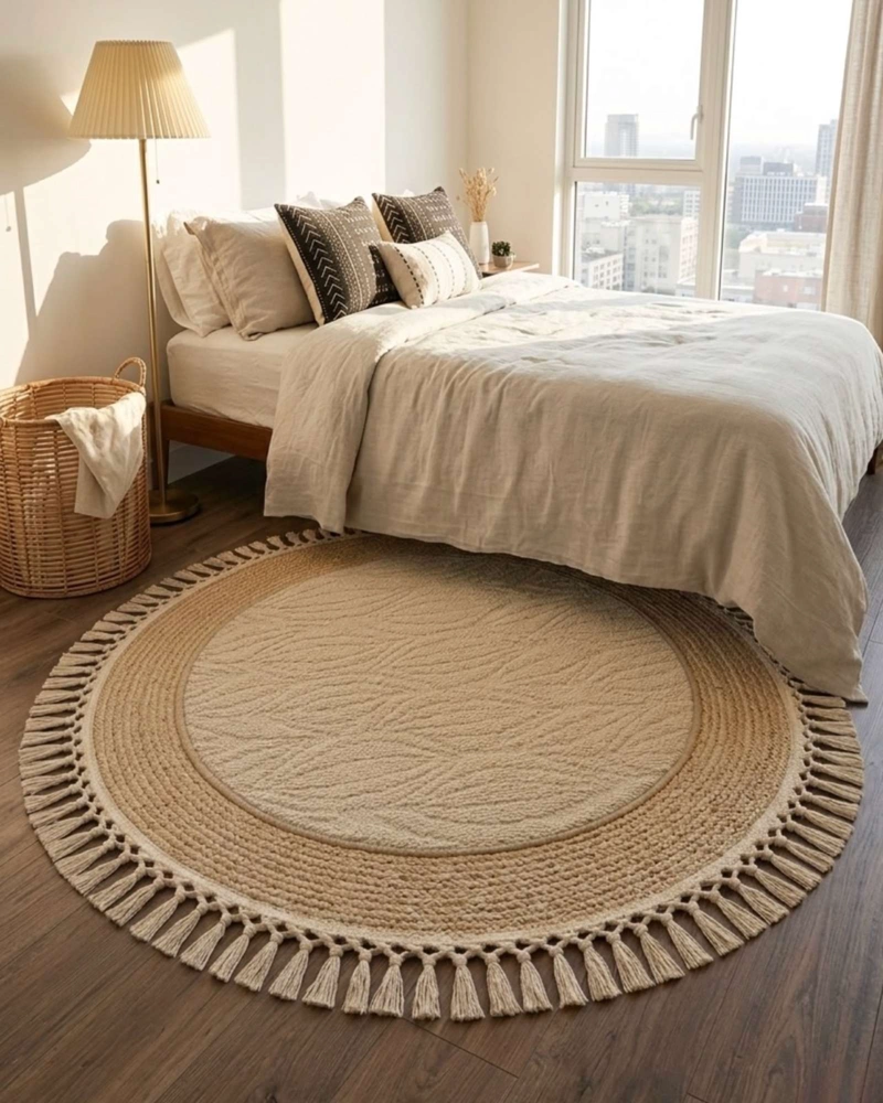 ALFOMBRA REDONDA ESTILO BOHO CHIC CON FLECOS TEXTURA SISAL 80CM - 5
