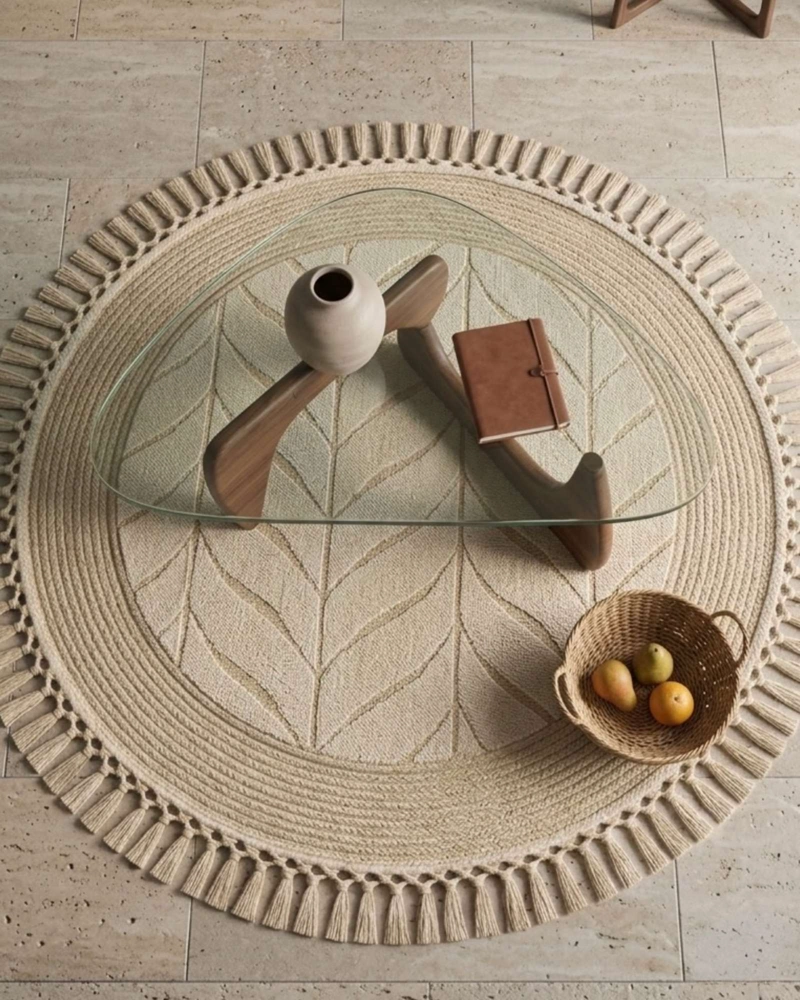 ALFOMBRA REDONDA ESTILO BOHO CHIC CON FLECOS TEXTURA SISAL 80CM - 4