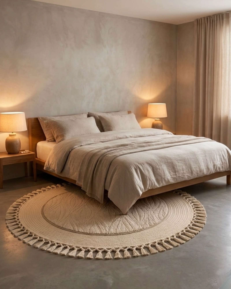 ALFOMBRA REDONDA ESTILO BOHO CHIC CON FLECOS TEXTURA SISAL 80CM - 4