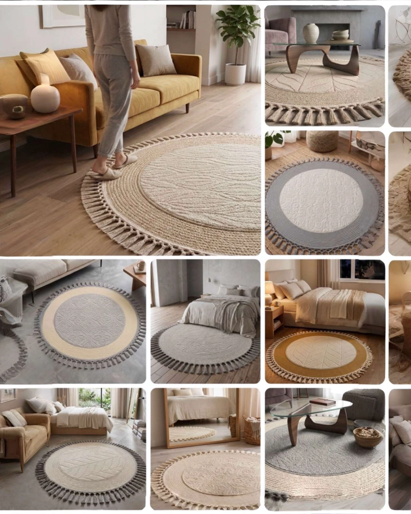 ALFOMBRA REDONDA ESTILO BOHO CHIC CON FLECOS TEXTURA SISAL 80CM - 8